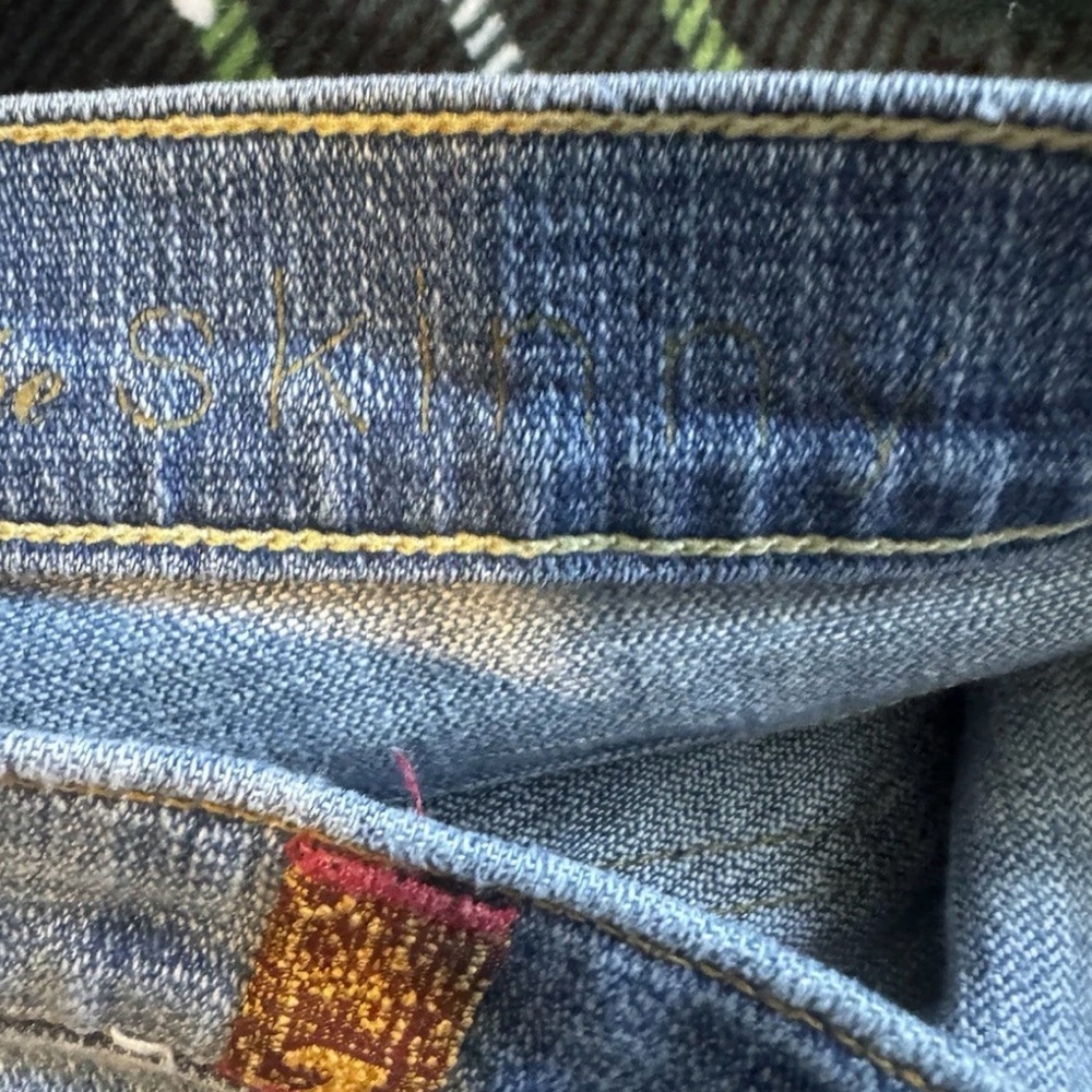7 For All Mankind Skinny Jeans Womens 26 Low Rise Stretch Blue Distressed - Picture 7 of 7